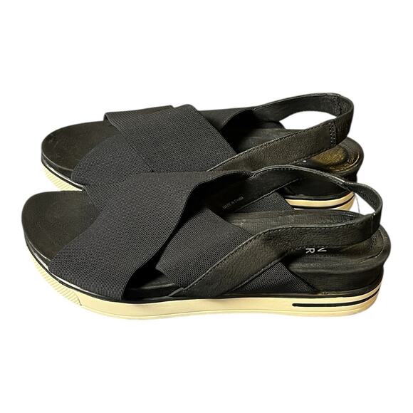 Eileen Fisher‎ Platform Sandals Womens 6 Good Crisscross Black Nubuck Leather - Picture 5 of 8
